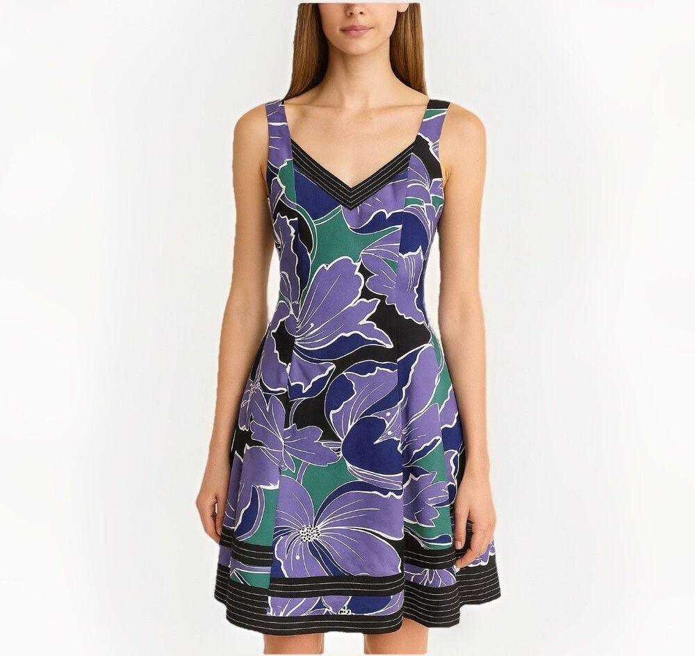 Nine West Purple Green Floral Dress Women’s Size 4 Party Wedding Holiday NYE